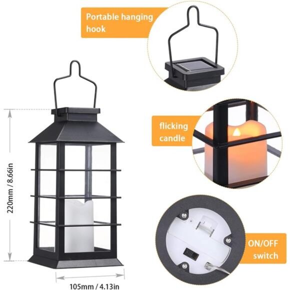 LED Solar Lantern - Outdoor Hanging Solar Lights Waterproof Flickering Flame - Picture 5 of 14